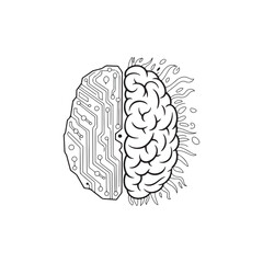 Artificial Intelligence Brain Convert Human brain Illustration  Circuit Board Concept Line Art design