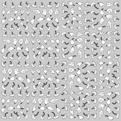 Retro cartoon legs and hands, Hands with gloves and feet with boots, various poses for characters, a set of poses, gestures, placement of hands and feet. Mascot character set, Cartoon set of limbs eps © Sikon