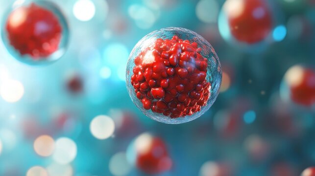 Vibrant Red Cells in Blurred Blue Background