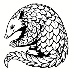 Pangolin black and white coloring Vector Illustration