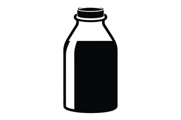 Black Glass Bottle Silhouette Graphic Icon Representing Beverage or Liquid Contents in Simple Style