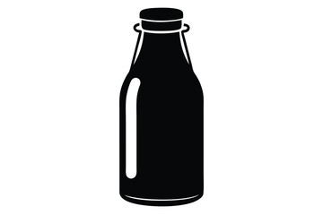 Black Silhouette of a Classic Glass Bottle with Round Cap and Narrow Neck