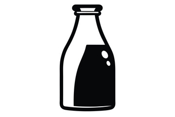 Black and White Graphic of a Classic Milk Bottle Silhouette Design with Highlights