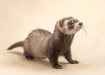 Fototapeta premium realistic ferret on cream background