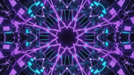 Turquoise and purple kaleidoscope pattern forming a mesmerizing star design with intricate geometric shapes and glowing neon lights, perfect for backgrounds, wallpapers, or digital art projects - Powered by Adobe