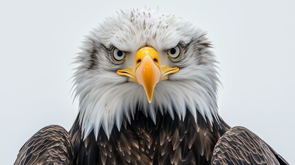 Obraz premium A bald eagle displays its fierce expression while perched in its natural habitat under clear skies