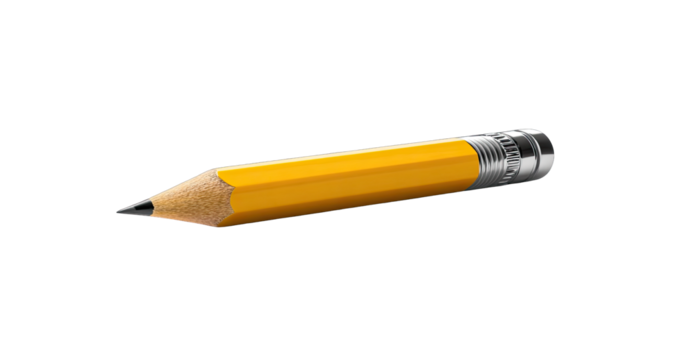 A sharpened yellow pencil, angled, against a black background.  A metallic tip and end cap are visible