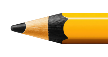 Close-up of a pencil's tip, featuring a dark graphite lead against a vibrant yellow wood casing