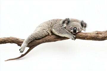 Fototapeta premium A koala sleeps soundly on a tree branch, enjoying a tranquil moment in nature