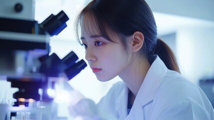 Young Scientist Examining Samples Under Microscope