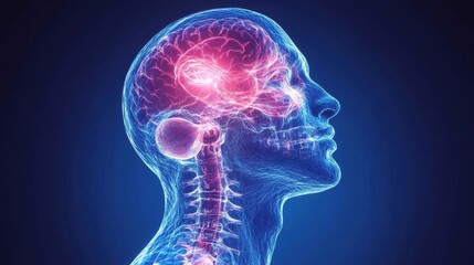 Futuristic Brain Network in Human Silhouette