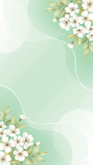 Watercolor floral background template for cards, Elegant wedding invitation with white flowers, Mint green watercolor floral pattern