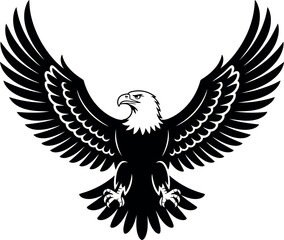 Obraz premium American Bald Eagle Soaring with Powerful Wings Monochrome Illustration for Patriotic Themes and National Symbolism