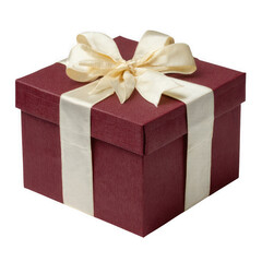 Obraz premium Elegant red gift box with cream ribbon isolated on transparent background