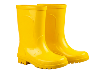  “Pair of Bright Yellow Children’s Rain Boots, isolated on a transparent background”.
