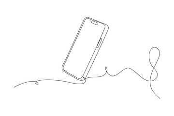 Smart phone continuous one line drawing in minimalist style isolated outline vector illustration art