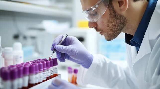 Laboratory Technician Analyzing Blood Samples in Lab - Powered by Adobe