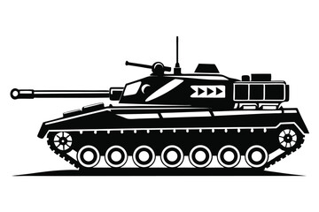 Fototapeta premium Bold Black Silhouette Depiction of Modern Military Tank Side View