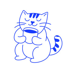 Vector logo design template and graphic element for advertising, branding, posters and banners, funny cartoon cat illustration with smiling character and mascot and coffee