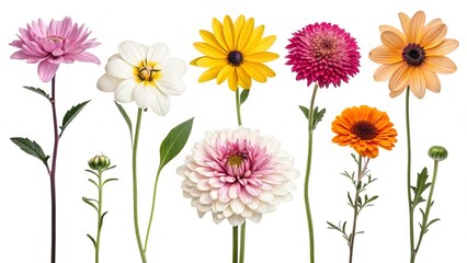 set of flowers isolated on white background