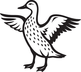 Duck with wings spread open on white background bird