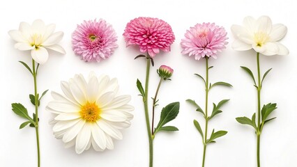 Set of white and pink flower on white background