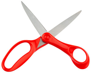 Scissors or shears. Scissors stainless steel blade and plastic red handle. Scissors good for kitchen, office, barber shop, hair salon. Back to school supplies. Professional sewing or tailor tool