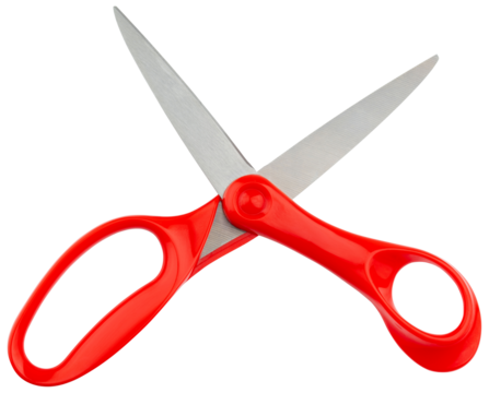 Scissors or shears. Scissors stainless steel blade and plastic red handle. Scissors good for kitchen, office, barber shop, hair salon. Back to school supplies. Professional sewing or tailor tool