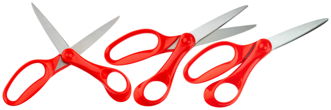 Scissors or shears. Scissors stainless steel blade and plastic red handle. Scissors good for kitchen, office, barber shop, hair salon. Back to school supplies. Professional sewing or tailor tool