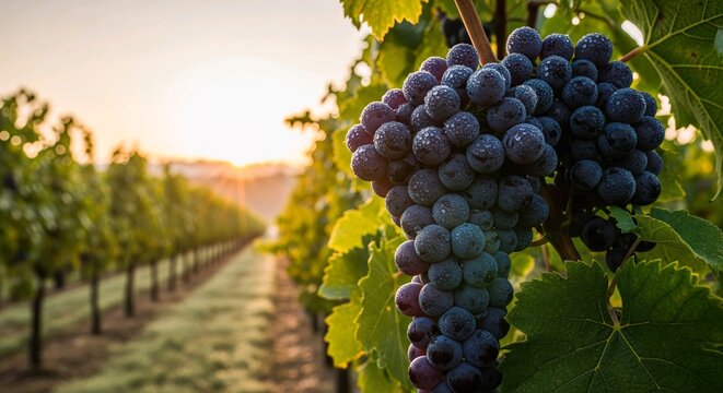 Purple Grapes on Vine in Vineyard - Powered by Adobe
