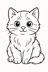Obraz premium A charming black and white line art illustration of an adorable fluffy kitten with big eyes, perfect for children's coloring books or simple graphic designs.
