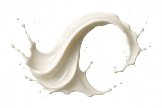 White milk splashing and forming a dynamic spiral against a transparent background, perfect for adding a touch of dairy goodness to designs