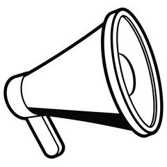 Black Outline of a Megaphone Illustration, Viewed from an Angle in Monochrome Style
