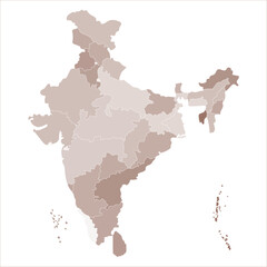 India Capitals Map, Large political map of India with color-coded states for easy reference. Indian map state coloured