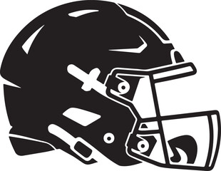 Black and white graphic of a football helmet with a facemask and side details American football sports