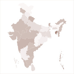 India Capitals Map, Large political map of India with color-coded states for easy reference. Indian map state coloured
