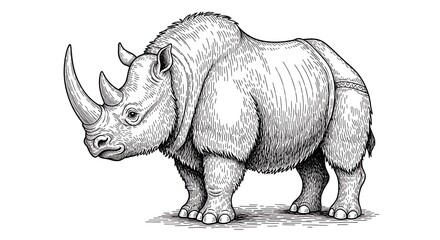 Fototapeta premium Detailed rhinoceros illustration with intricate line work and tribal decoration