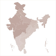 India Capitals Map, Large political map of India with color-coded states for easy reference. Indian map state coloured