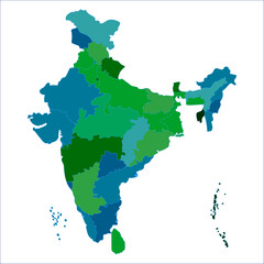 India Education Map, Detailed India map for learning, travel, and infographic design. Indian map state coloured