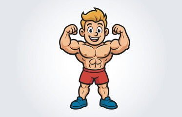 Body Builder Mascot Cartoon Vector Template