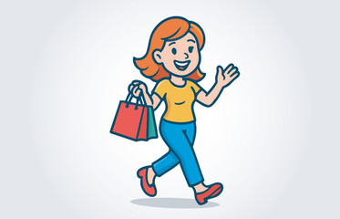 Shopping Girl Mascot Cartoon Vector Template