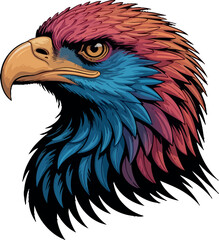 Fototapeta premium Majestic Eagle Portrait: A close-up portrait of a vibrantly colored eagle, showcasing its sharp focus, intense gaze, and intricate feather details.
