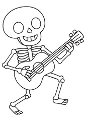 coloring book dancing skeleton playing guitar,