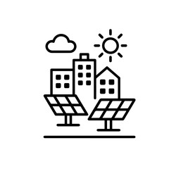 Obraz premium Line icon solar powered city vector on white background Vector line icon on white background