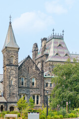 Heritage colonial building exterior in University of Toronto, Canada