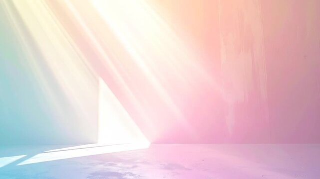 Illuminated Room Interior with Pastel Colors and Geometric Light Beams Creating an Abstract Design with Soft Textures and a Modern Aesthetic