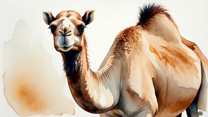 Watercolor Painting of a Dromedary Camel Portrait