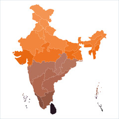 India Labeled Map, High-quality India map with all state boundaries for business and travel guides. Indian map state coloured