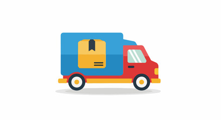 Red and Blue Delivery Truck with Yellow Cargo Box Illustration.