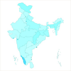 India Map Illustration, Administrative map of India with states and capitals for professional use. Indian map state coloured